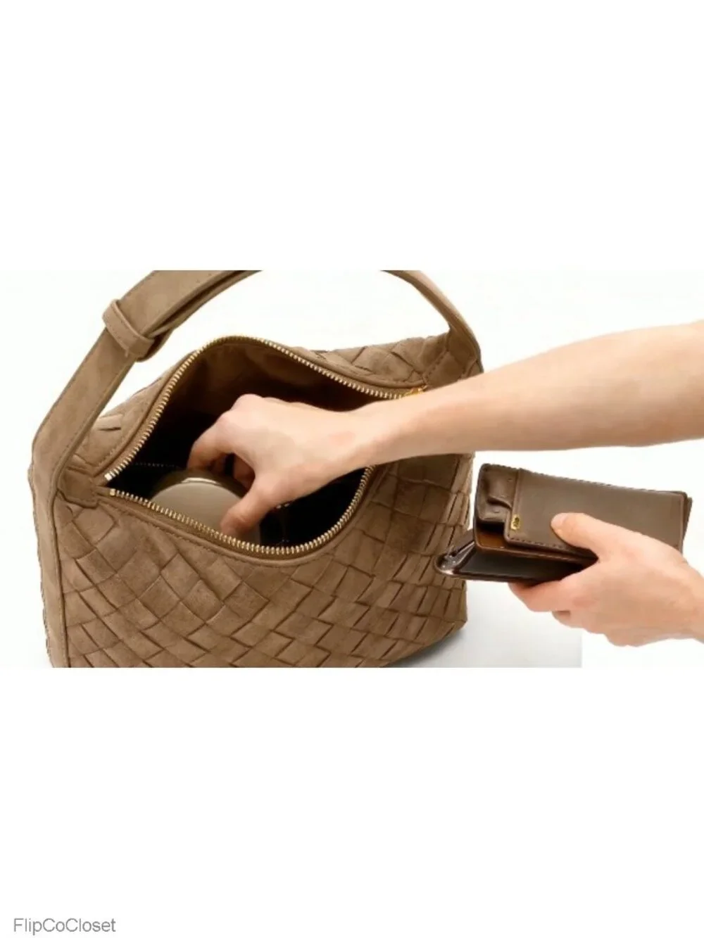 Woven Faux Suede Hobo Shoulder Bag Vegan Leather Women Handbag